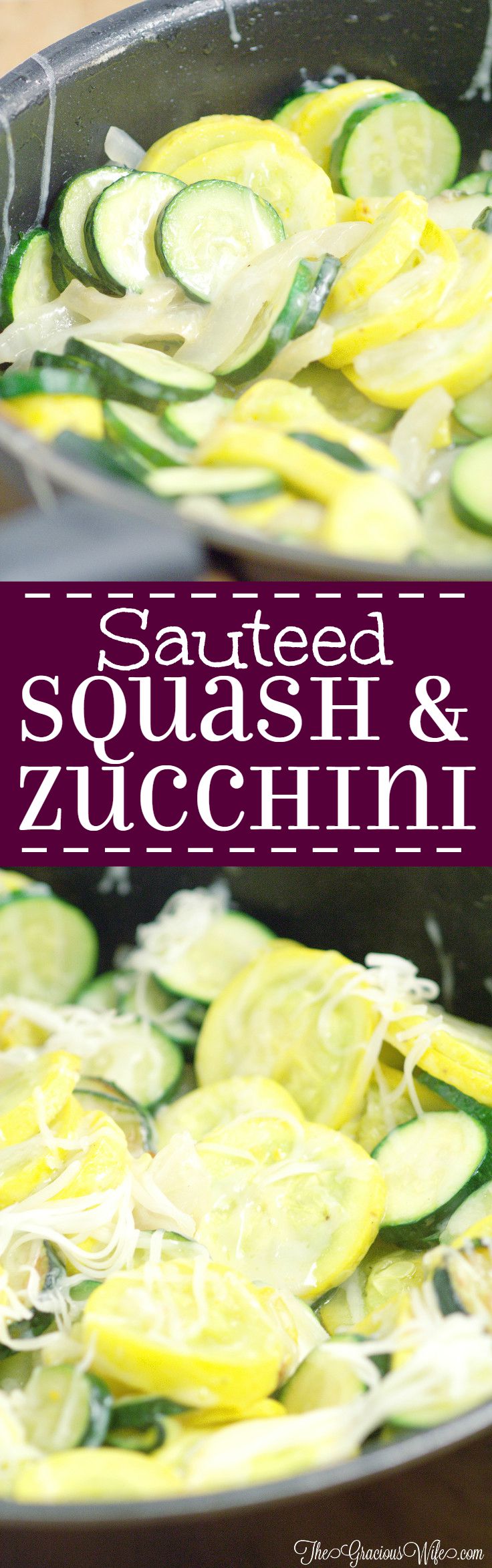 Sauteed Squash and Zucchini Recipe - an easy summer vegetable side dish recipe. A combination of summer squash, zucchini, sweet onions, and garlic, quickly sauteed together and topped with cheese for a fast and delicious summer side dish. This is one of my Summer favorites! It's even better when the sauteed squash and zucchini are fresh from the garden!