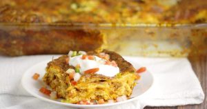 Mexican Breakfast Casserole recipe is a make-ahead, overnight breakfast casserole recipe, packed with eggs, gooey cheese, and spicy chorizo and peppers. What a great breakfast recipe idea for holidays like Christmas, Thanksgiving, or Easter!