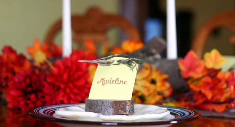 Rustic Thanksgiving Tablescape - Make your Thanksgiving table super special with these rustic DIY Thanksgiving table decorations for your home. Plus DIY wood slice place cards. Love it!