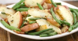 Garlic Herb Roasted Potatoes and Green Beans - an easy, healthy side dish recipe with potato and vegetable. Great for dinner, potlucks, or a party!