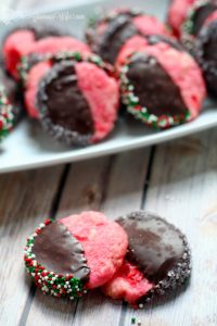 This delicious Chocolate Cherry Shortbread Christmas cookies recipes are a delicious combination of 2 types of chocolate and maraschino cherries. From TheGraciousWife.com #Christmas #cookies