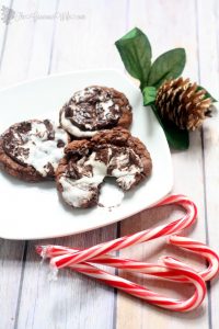 These Peppermint Fudge Cookies are a chocolate fudge-y dream, topped with a peppermint patty for a little Christmas festiveness. From TheGraciousWife.com #Christmas #cookies