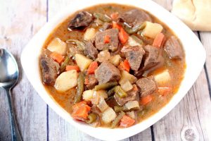 This Slow Cooker Beef Stew is a classic with a couple extra twists, such as apple cider and steak sauce, making it unique, tender, and flavorful.  An easy dinner crockpot recipe idea for the whole family.  Just throw it in the crockpot and you'll have tasty beef stew by dinner time.  
