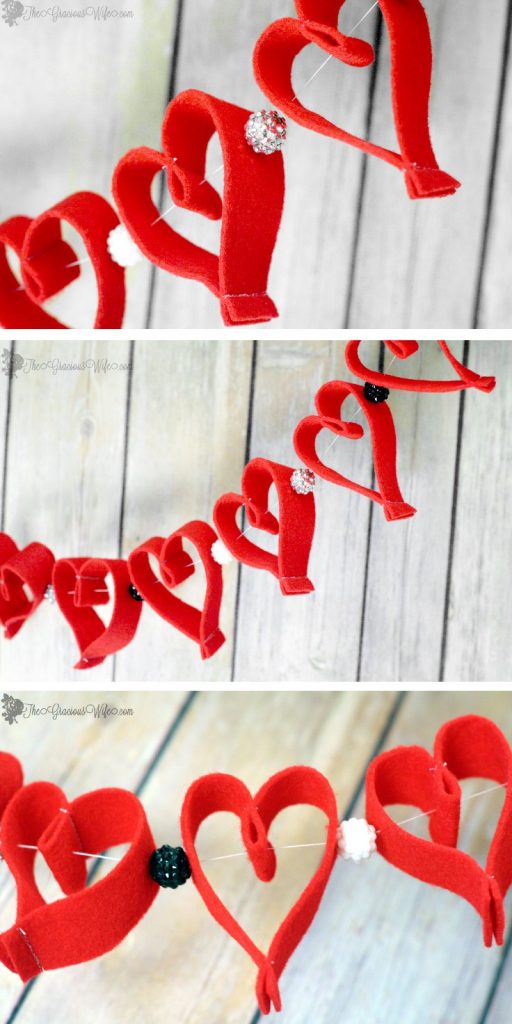Valentine's Day Heart Felt Garland- Easy and frugal DIY heart felt garland for Valentine's Day decorations. Cute!
