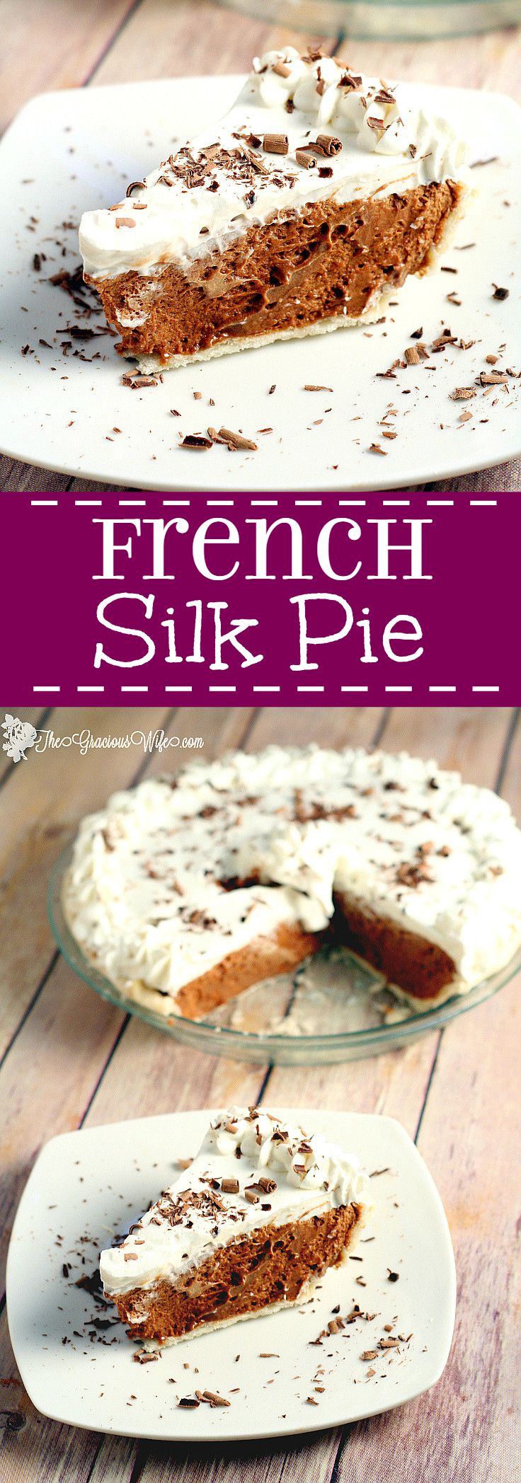 French Silk Pie Recipe - A creamy chocolate dessert french silk pie recipe with an easy perfect pie crust. This French Silk Pie recipe has none of the grittiness that I've had in other recipes. It's perfect! My favorite!