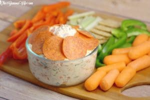 Pepperoni Italian Veggie Dip Recipe - an easy cold dip recipe with cream cheese.  This is so amazing with fresh vegetables or crackers! Perfect for a party!