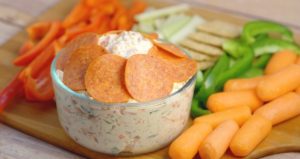 Hormel Pepperoni Italian Veggie Dip- a fresh spring veggie dip, packed with tons of flavor: pepperoni, cheese, and lots of veggies. #Spring #dip #veggies #ad #appetizer #PepItUp From TheGraciousWife.com