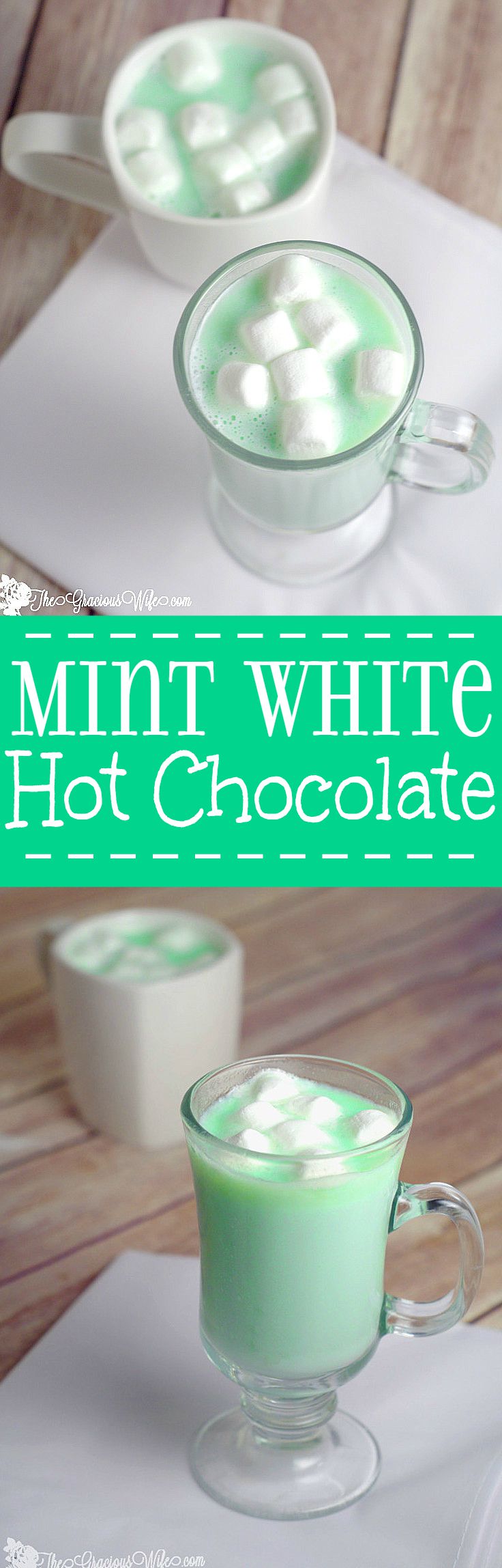Homemade Mint White Hot Chocolate is a fast and easy homemade hot chocolate recipe made with white chocolate and mint! creamy, white chocolate with a burst of peppermint flavor to create a perfect decadent Christmas, winter, St. Patrick's Day, or holiday treat. Yum! Definitely making this ASAP!