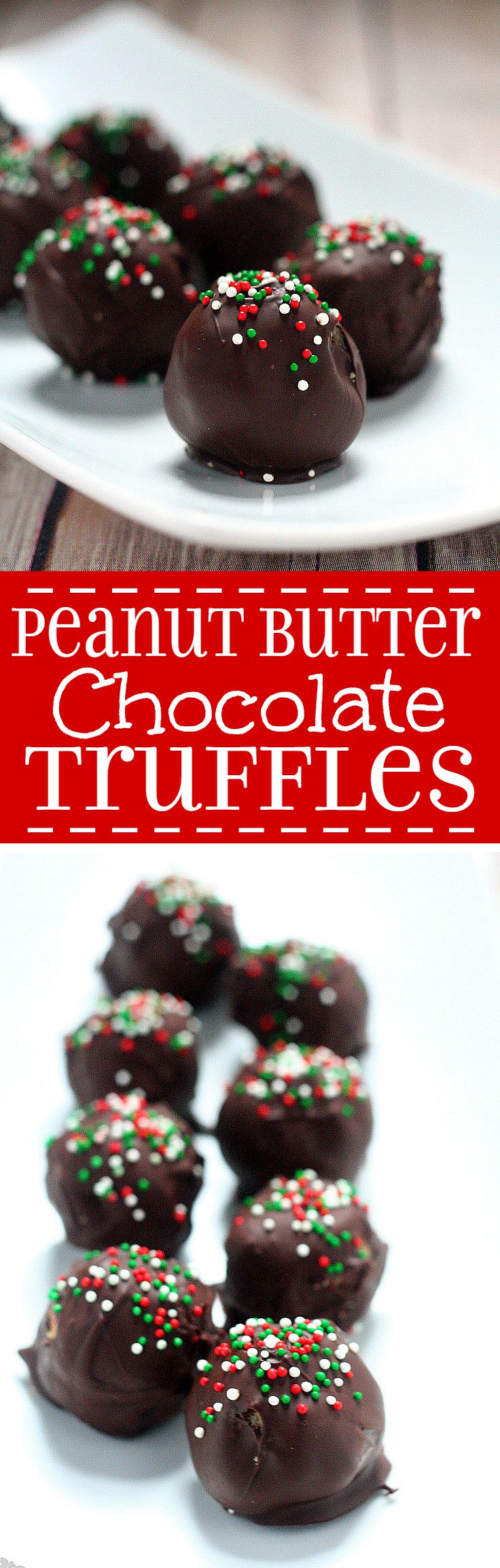 Peanut Butter Chocolate Truffles with creamy, salty peanut butter covered in decadent chocolate and festive sprinkles will be the hit at your Christmas party. This easy homemade Christmas truffles recipe is great for a Christmas cookies exchange. Mmmm.... Must try for all Reese's lovers!
