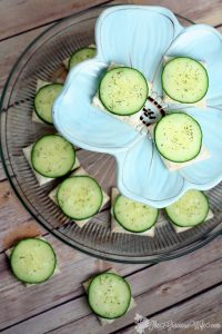 Cucumber Sandwiches Recipe- Perfect for a quick and easy snack or appetizer recipe. Creamy ranch spread and crisp, fresh cucumbers with dill on thin bread squares make a simple but delicious appetizer. These are my favorite! I love these for a party or shower!