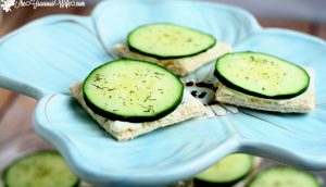 Cucumber Sandwiches Recipe- Perfect for a snack or appetizer. Bread squares with cream cheese, ranch, cucumbers and dill. #cucumbers #appetizers #teasandwiches #sandwiches From TheGraciousWife.com