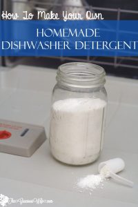 Homemade Dishwasher Detergent - an easy DIY cleaning product. Super easy to make and works great! It's the only dish detergent I use!