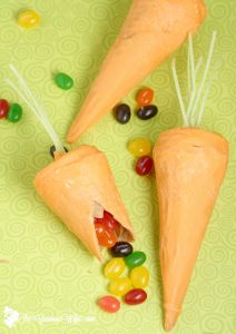 Surprise Inside Waffle Cone Carrots are a perfect Easter or Spring-time treat, and a fun idea for kids. These are so cute! Can't believe the supplies are so simple!