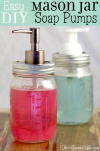 Easy DIY Mason Jar Soap Pump - an easy DIY craft using mason jars. Perfect for your kitchen or bathroom! I have one in both!