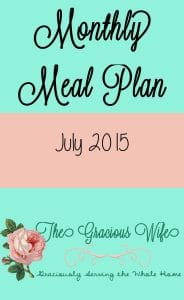 July 2015 Monthly Meal Planner - monthly and weekly meal plans for breakfast, snacks, and dinner.