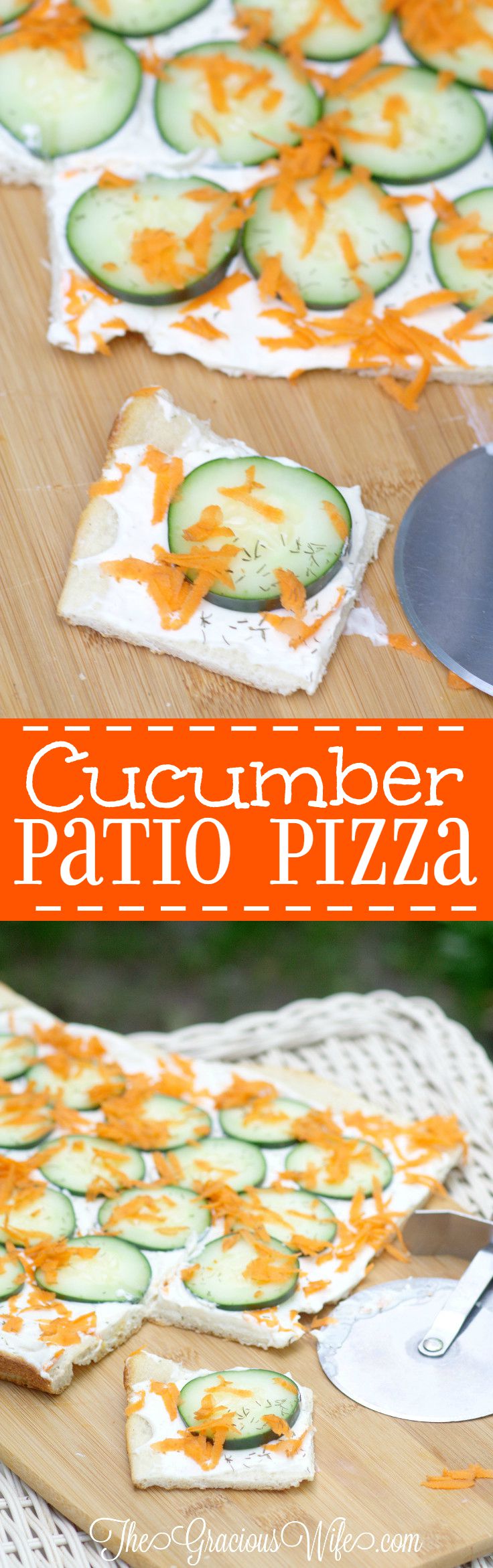 Cucumber Patio Pizza Recipe - creamy, delicious cucumber recipes that's great for an appetizer recipe or a snack recipe! My kids love this! Awesome way to get them to eat some extra veggies! 