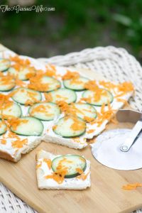 Cucumber Patio Pizza Recipe - creamy, delicious cucumber recipes that's great for an appetizer recipe or a snack recipe! My kids love this! Awesome way to get them to eat some extra veggies! 