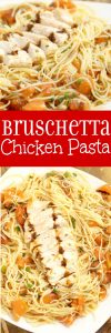 Bruschetta Chicken Pasta Recipe - an easy bruschetta pasta recipe that the whole family will love for dinner, topped with grilled chicken.  The balsamic glaze really makes this fantastic pasta dish!