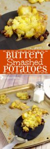 Buttery Smashed Potatoes Recipe are a super easy potato side dish recipe. Buttery, salty, and delicious!