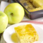 Simple and quick Apple Cornbread recipe with just 4 ingredients! Cornbread with classic apple pie filling and a touch of vanilla. Perfect with warm melted butter and a dollop of sweet honey. What a perfect Fall side dish!