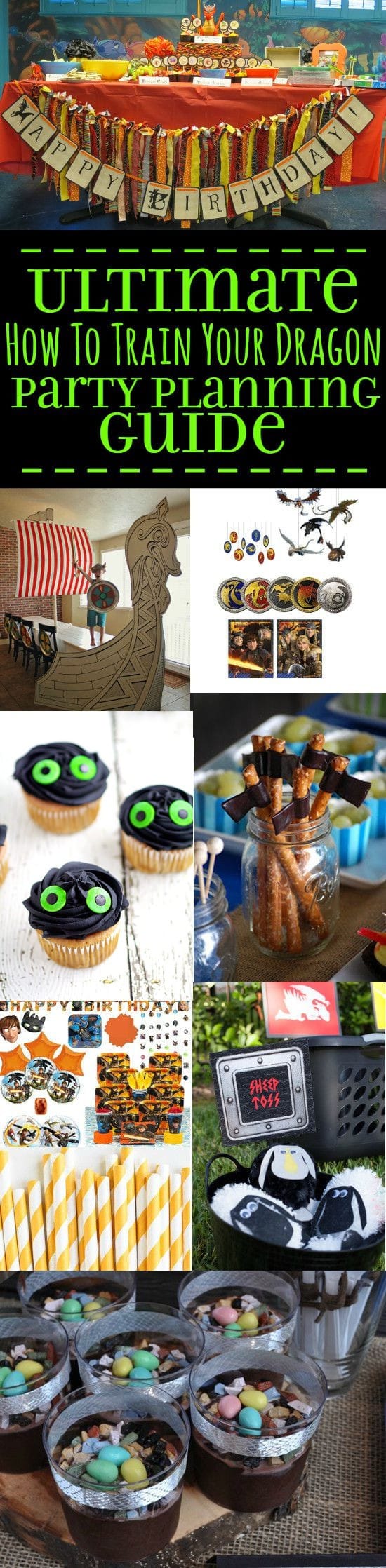 The Ultimate Toothless and How to Train Your Dragon Birthday Party ideas and planning guide, with birthday cakes, food, decorations, games, and supplies. Perfect for your little Dragon Trainer in training. Definitely using these party ideas for my son's birthday next month!