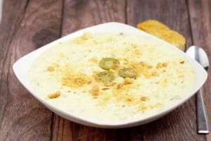 Creamy and warm with a kick of spicy, this Jalapeno Popper Soup recipe makes eating appetizers for dinner totally okay! Tastes just like the real thing, topped with crunchy garlic croutons for the perfect touch. Mmmm.... I love Poppers.  Would be delicious with some extra cheese!