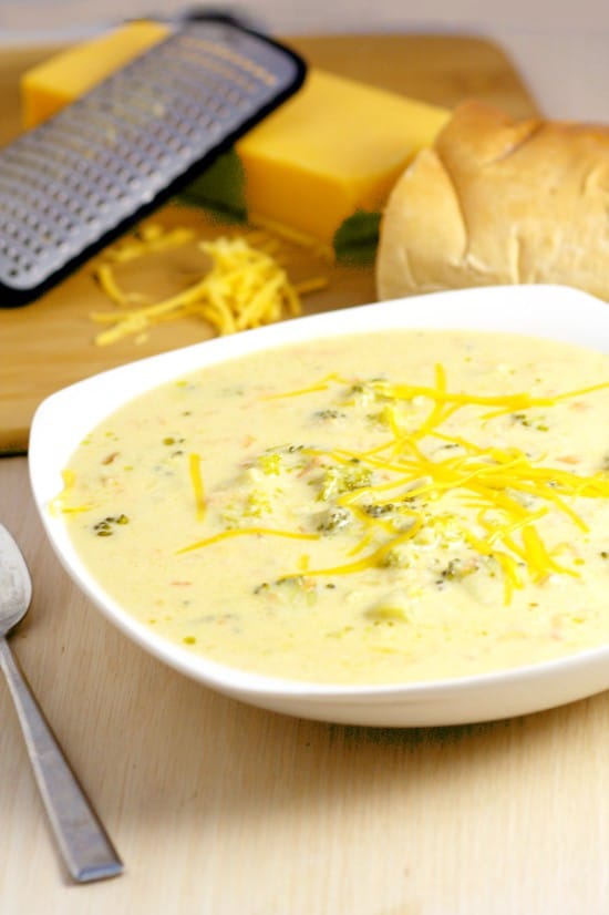Crockpot Broccoli Cheese Soup recipe will be an instant classic at your home.  A traditional soup recipe that the family will love. Serve with warm crusty bread.  Broccoli Cheese soup is seriously my favorite! Can't wait to try it in the slow cooker!