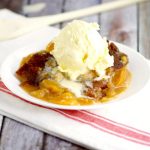 Crockpot Peach Cobbler recipe with warm spiced peaches and a simple, sweet cobbler, topped with a crunch cinnamon-sugar topping in the slow cooker for a super fabulous and easy crockpot dessert recipe. Top with ice cream for an amazing dessert.  Peach cobbler is one of my favorites!