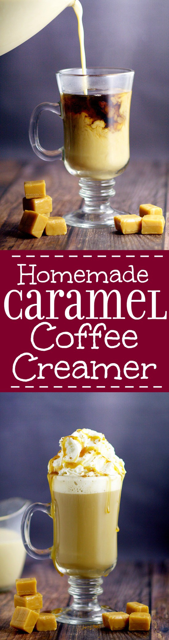 Smooth, creamy, and sweet Homemade Caramel Coffee Creamer recipe in your hot morning coffee is the perfect way to start the day! Oh my! This is seriously amazing!