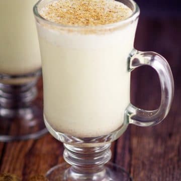 Creamy, smooth Homemade Eggnog is simple to make with just 6 ingredients to get you into the spirit of the season! Store bought can't compete with homemade! Homemade Eggnog is the perfect Christmas treat! Use it in recipes and for parties. Mmmm... homemade eggnog is the best!