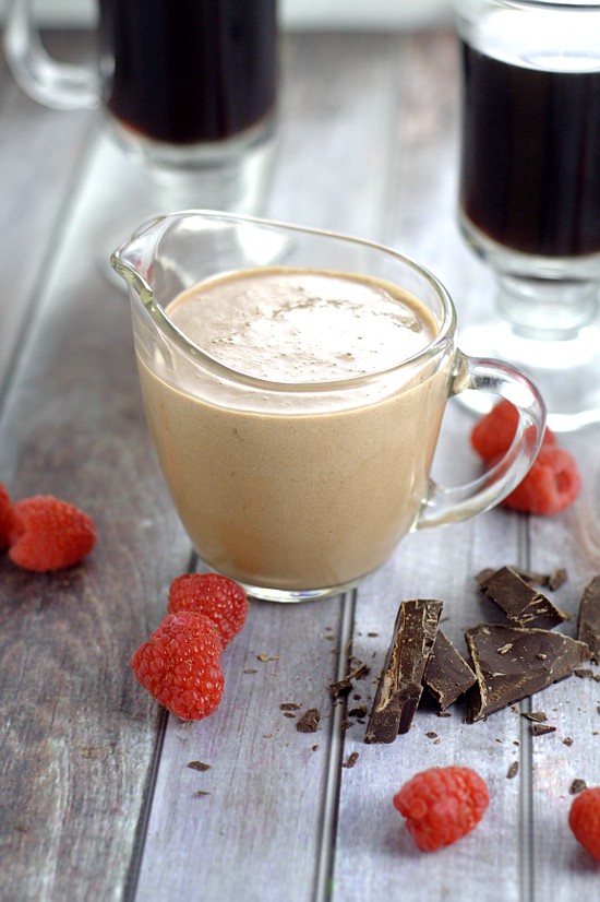 Homemade Chocolate Raspberry Coffee Creamer. Rich, decadent Homemade Chocolate Raspberry Coffee Creamer with smooth, creamy chocolate and a fruity kick of raspberries is sure to transform your coffee into an amazing, indulgent treat. Make some gourmet coffee at home! This would be delicious for Valentine's Day too!