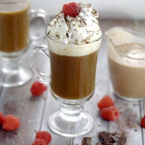 Homemade Chocolate Raspberry Coffee Creamer. Rich, decadent Homemade Chocolate Raspberry Coffee Creamer with smooth, creamy chocolate and a fruity kick of raspberries is sure to transform your coffee into an amazing, indulgent treat. Make some gourmet coffee at home! This would be delicious for Valentine's Day too!