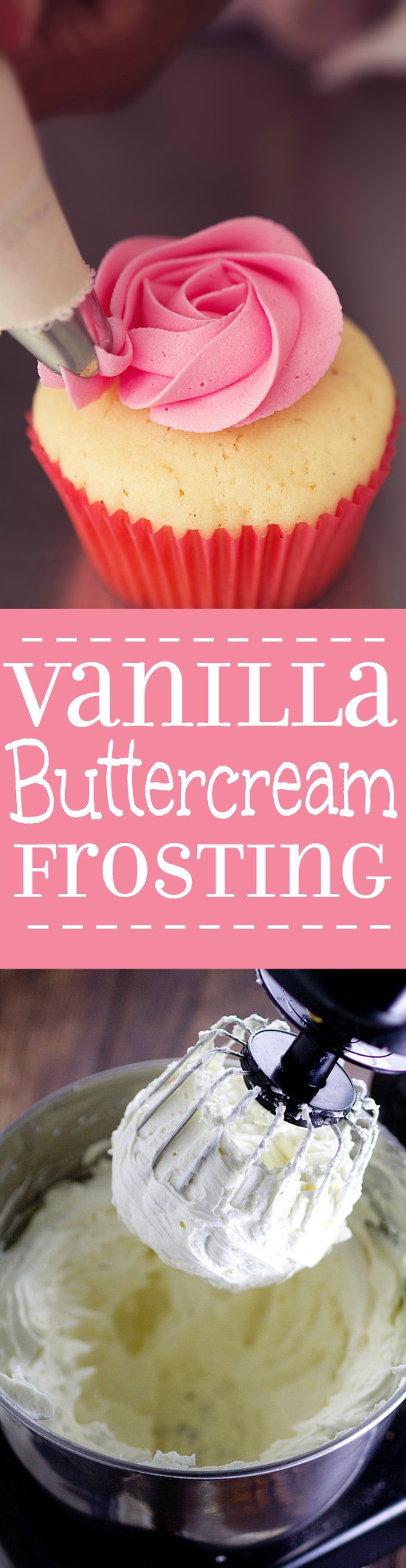 How to make easy Vanilla Buttercream Frosting for your favorite cupcakes and cakes. A quick, easy, and amazingly delicious Vanilla Buttercream Frosting recipe to perfectly top your favorite cake or cupcakes. Delicious! I looove buttercream!
