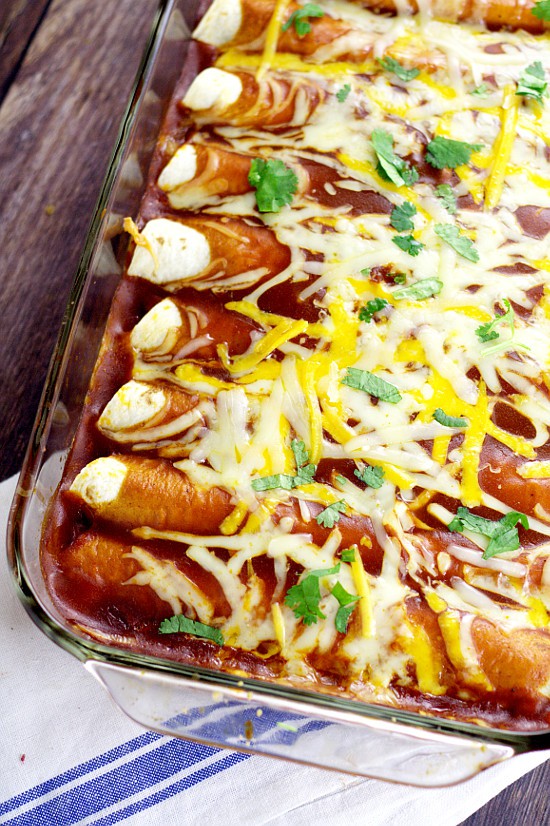 Black Bean Enchiladas. Simple and classic flavors are used for these Black Bean Enchiladas, that make a delicious, easy, and meatless family dinner.  Love the simple ingredients in this recipe!