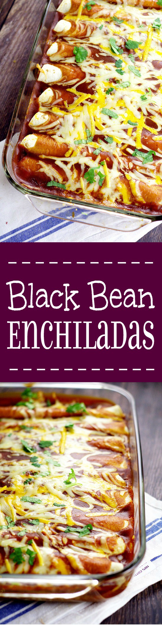 Black Bean Enchiladas. Simple and classic flavors are used for these Black Bean Enchiladas, that make a delicious, easy, and meatless family dinner.  Love the simple ingredients in this recipe!