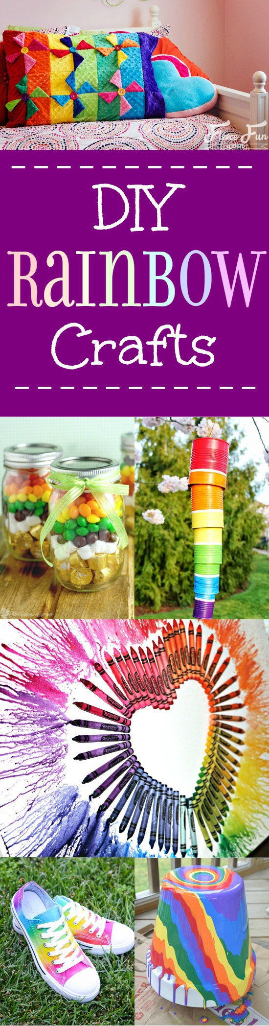 Pretty and fun DIY Rainbow Crafts. The BEST DIY Rainbow Crafts from indoor and outdoor decorations to fashion, headbands, and totes.  These rainbow crafts will brighten up your life, and you'll love them all! Love these!
