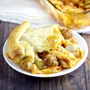 Meat Lover Pizza Pasta Bake is a yummy easy pasta bake recipe for family dinner loaded up with all your meaty favorites like sausage, ham, bacon, pepperoni, and meatballs with penne noodles in classic red sauce. So yummy!
