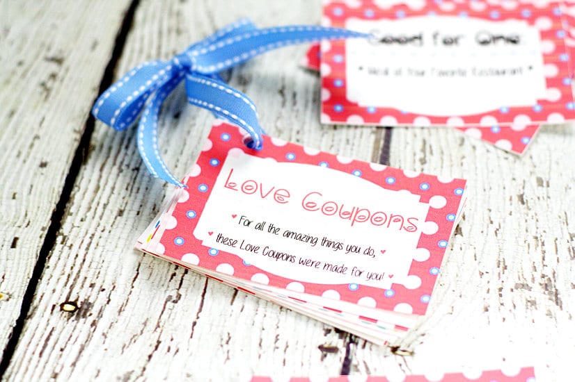 FREE DIY Printable Love Coupon Book for Him makes a perfect, loving gift for your sweetheart for Valentine's Day or even birthdays and anniversaries! Make a Love Coupon Book with 54 love coupons to choose from, some naughty and some nice. Tutorial with entire book printable for you to print!