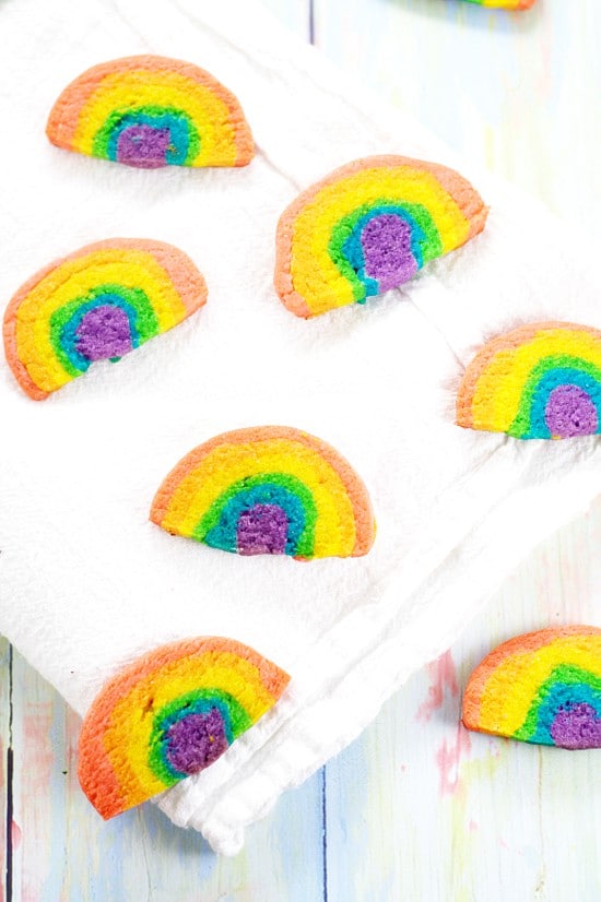 Rainbow Sugar Cookies. Adorable slice-and-bake Rainbow Sugar Cookies that the kids will love.  Fun to make AND eat, and perfect for parties and St Patrick's Day.  Too cute!