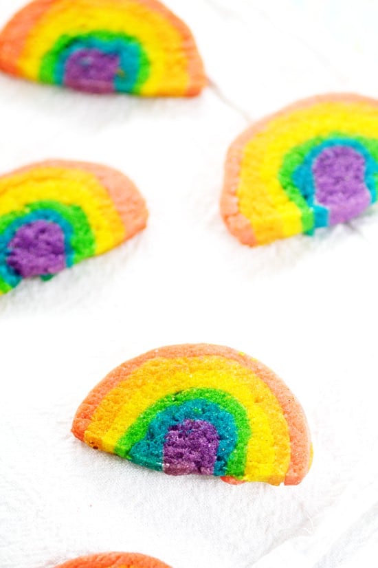 Rainbow Sugar Cookies. Adorable slice-and-bake Rainbow Sugar Cookies that the kids will love.  Fun to make AND eat, and perfect for parties and St Patrick's Day.  Too cute!