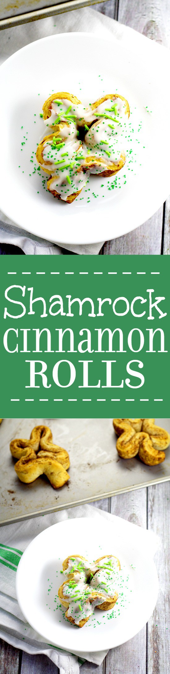Shamrock Cinnamon Rolls with pretty green sprinkles. Adorable, but totally easy Shamrock Cinnamon Rolls make a festive St Patrick's Day breakfast idea that the kids will love! So cute!