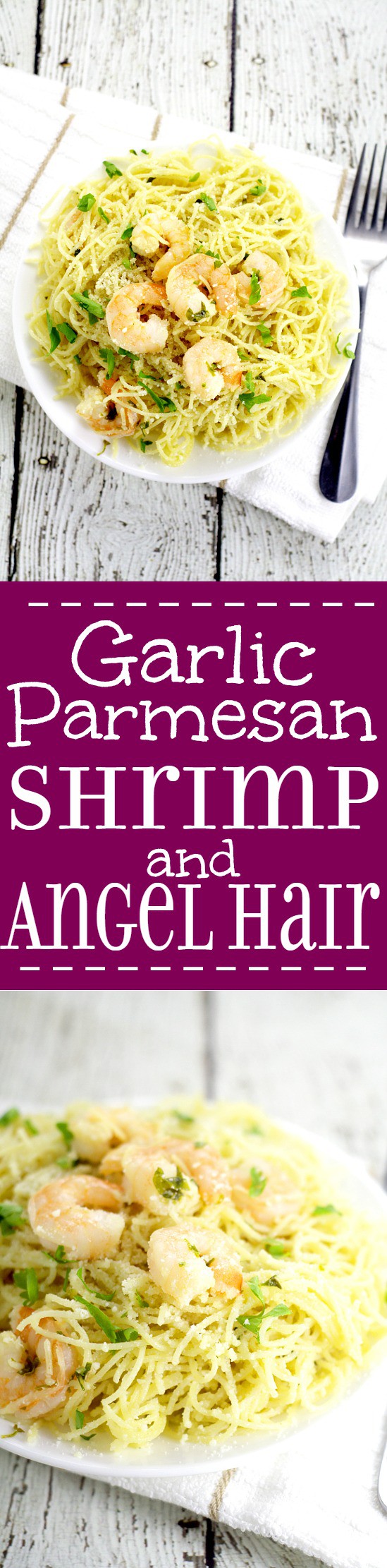 Garlic Parmesan Shrimp and Angel Hair pasta makes a delicious family meal.  Juicy shrimp with garlic, butter, and Parmesan cheese adorn a hearty helping of angel hair pasta in this 30 minute Garlic Parmesan Shrimp and Angel Hair dinner recipe. 