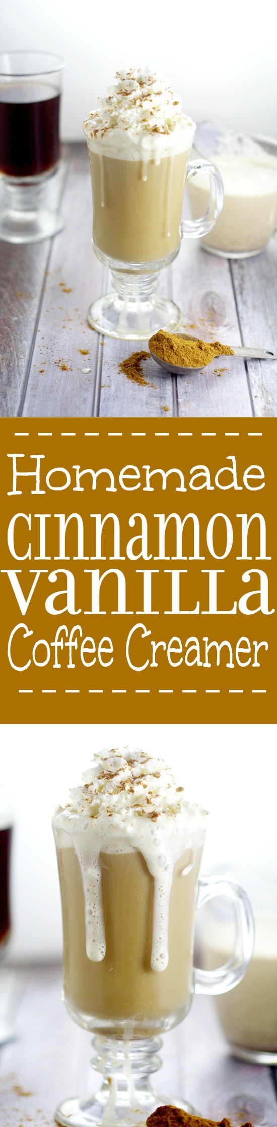 Homemade Cinnamon Vanilla Coffee Creamer recipe.  Frugal and delicious, this spiced, sweet Homemade Cinnamon Vanilla Coffee Creamer recipe will make you look forward to your morning coffee even more.