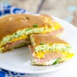 Chive Ham and Cheese Pancake Sandwiches for an easy breakfast recipe.  Unique and tasty Chive Ham and Cheese Pancake Sandwiches that are totally delicious, freezer friendly, and even great for a breakfast on-the-go!