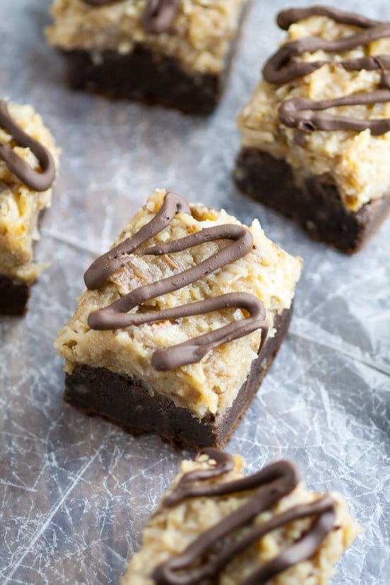 German Chocolate Brownies are an amazing and delicious dessert recipe. Fudgy, gooey German Chocolate Brownies made from sweet German baking chocolate and topped with a decadent caramel-y Coconut Pecan Frosting. Wow! These look so yummy!