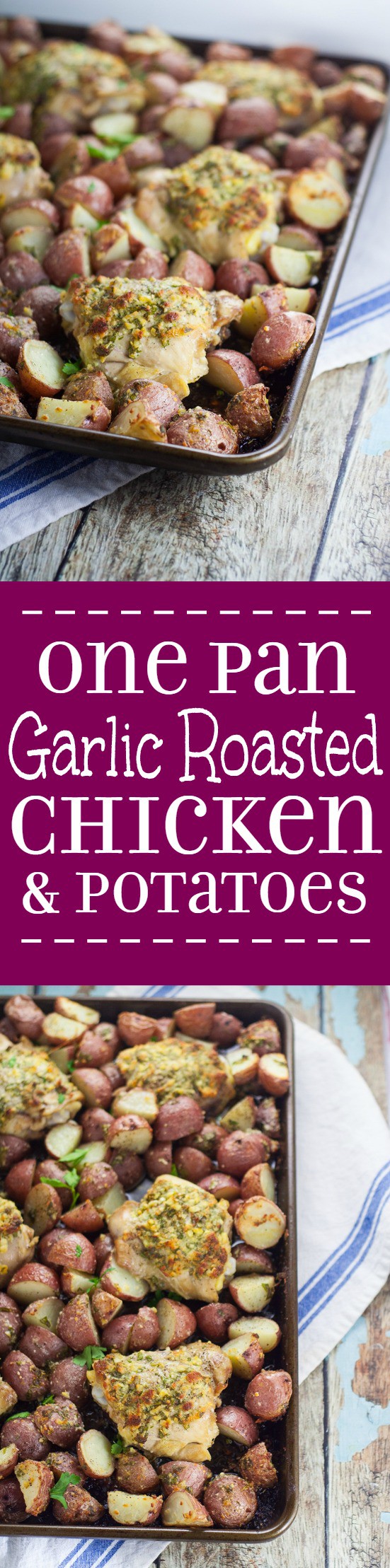 One Pan Garlic Chicken and Potatoes is a perfect easy family dinner recipe.  Easy, savory One Pan Garlic Roasted Chicken and Potatoes is a full meal, roasted in the oven all at once. So easy and equally delicious! Wow! This looks fabulous!