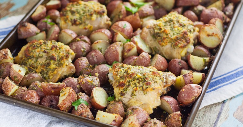 One Pan Garlic Chicken and Potatoes is a perfect easy family dinner recipe.  Easy, savory One Pan Garlic Roasted Chicken and Potatoes is a full meal, roasted in the oven all at once. So easy and equally delicious! Wow! This looks fabulous!