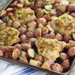 One Pan Garlic Chicken and Potatoes is a perfect easy family dinner recipe.  Easy, savory One Pan Garlic Roasted Chicken and Potatoes is a full meal, roasted in the oven all at once. So easy and equally delicious! Wow! This looks fabulous!