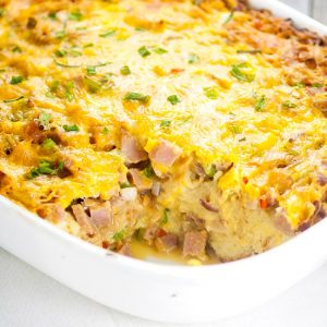Denver Omelet Casserole Recipe -ย Make this easy, make ahead overnight Denver Omelet Casserole recipe for a simple and easy egg breakfast casserole that's guaranteed to be a hit. ย Love that you can make this breakfast recipe overnight and pop it in the oven in the morning.