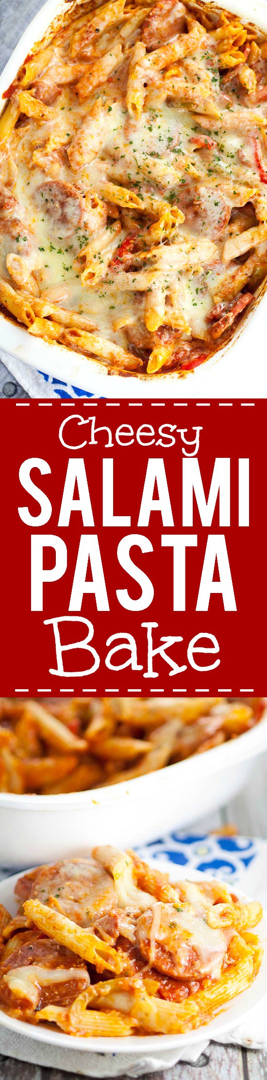 Cheesy Salami Pasta Bake recipe - Quick and easy Salami Pasta Bake recipe is a cheesy pasta and salami recipe that's perfect for a simple dinner that the whole family will love. Love this for a simple, quick and easy family dinner recipe!